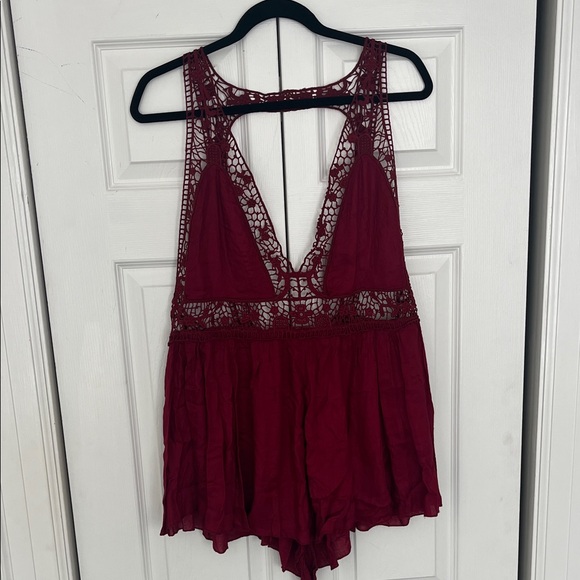 Free People Raspberry Lace Romper - Picture 1 of 4